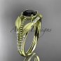 14kt yellow gold diamond leaf and vine engagement ring with Black Diamond center stone ADLR75