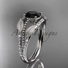 Platinum diamond leaf and vine engagement ring with Black Diamond center stone ADLR75