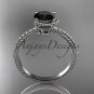 14kt white gold diamond unique engagement ring with Black Diamond center stone ADER86