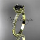 14kt yellow gold diamond unique engagement ring with Black Diamond center stone ADER86