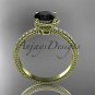 14kt yellow gold diamond unique engagement ring with Black Diamond center stone ADER86