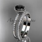 14kt white gold diamond unique engagement set, wedding ring with Black Diamond center stone ADER86S