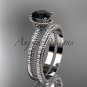 14kt white gold diamond unique engagement set, wedding ring with Black Diamond center stone ADER86S