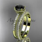14kt yellow gold diamond unique engagement set, wedding ring with Black Diamond center stone ADER86S