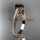 14kt rose gold diamond unique engagement ring, wedding ring with Black Diamond center stone ADER87