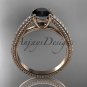 14kt rose gold diamond unique engagement ring, wedding ring with Black Diamond center stone ADER87
