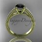 14kt yellow gold diamond unique engagement ring, wedding ring with Black Diamond center stone ADER87