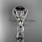 14kt white gold diamond floral wedding ring, engagement ring with Black Diamond center stone ADLR88