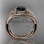 14kt rose gold diamond floral wedding ring, engagement ring with Black Diamond center stone ADLR88