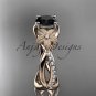 14kt rose gold diamond leaf and vine engagement ring with a Black Diamond stone ADLR90