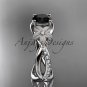 Platinum  diamond leaf and vine engagement ring with a Black Diamond stone ADLR90