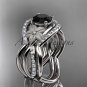 14kt white diamond engagement ring with Black Diamond center stone and double matching band ADLR90S