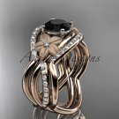14kt rose diamond engagement ring with Black Diamond center stone and double matching band ADLR90S