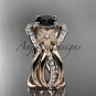 14kt rose diamond engagement ring with Black Diamond center stone and double matching band ADLR90S