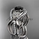 Platinum  diamond engagement ring with Black Diamond center stone and double matching band ADLR90S