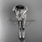 14kt white gold diamond leaf and vine engagement set with a Black Diamond center stone ADLR91S