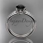 14kt white gold diamond leaf and vine engagement set with a Black Diamond center stone ADLR91S