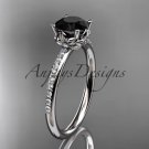 14kt white gold diamond floral engagement ring with a Black Diamond center stone ADLR92