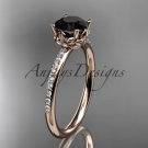 14kt rose gold diamond floral engagement ring with a Black Diamond center stone ADLR92