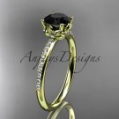 14kt yellow gold diamond floral engagement ring with a Black Diamond center stone ADLR92