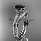 14kt white gold diamond floral engagement set with a Black Diamond center stone ADLR92S