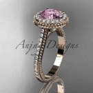 14kt rose gold diamond unique engagement ring, wedding ring with a Pink Topaz center stone ADER97