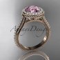 14kt rose gold diamond unique engagement ring, wedding ring with a Pink Topaz center stone ADER97