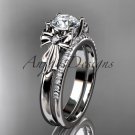 14kt white gold diamond unique engagement set, wedding ring with a Moissanite center stone ADER154S