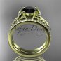 14kt yellow gold diamond unique engagement set with a Black Diamond center stone ADER154
