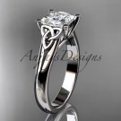 14kt white celtic trinity knot engagement ring with a Princess cut Moissanite center stone CT7143