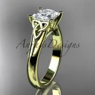14kt yellow celtic trinity knot engagement ring with a Princess cut Moissanite center stone CT7143