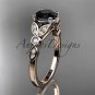14k rose gold unique engagement ring, wedding ring with a Black Diamonde center stone ADLR387