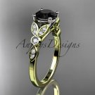 14k yellow gold unique engagement ring, wedding ring with a Black Diamonde center stone ADLR387