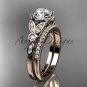 14k rose gold unique engagement set, wedding ring with a Moissanite center stone ADLR387S