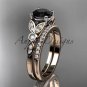 14k rose gold unique engagement set, wedding ring with a Black Diamond center stone ADLR387S