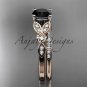 14k rose gold unique engagement set, wedding ring with a Black Diamond center stone ADLR387S
