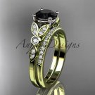 14k yellow gold unique engagement set, wedding ring with a Black Diamond center stone ADLR387S