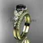 14k yellow gold unique engagement set, wedding ring with a Black Diamond center stone ADLR387S