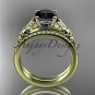 14k yellow gold unique engagement set, wedding ring with a Black Diamond center stone ADLR387S