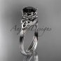 14kt white gold diamond celtic trinity knot engagement ring with a Black Diamond center stone CT7240