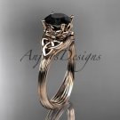 14kt rose gold diamond celtic trinity knot engagement ring with a Black Diamond center stone CT7240