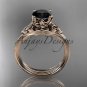 14kt rose gold diamond celtic trinity knot engagement ring with a Black Diamond center stone CT7240