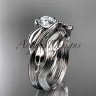 14kt white gold leaf and vine wedding ring, engagement set ADLR273S