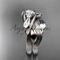 14kt white gold leaf and vine wedding ring, engagement set ADLR273S