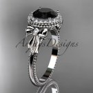14kt white gold diamond unique engagement ring with a Black Diamond center stone ADER157