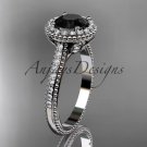 14kt white gold diamond floral  engagement ring with a Black Diamond center stone ADLR101