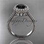 14kt white gold diamond floral  engagement ring with a Black Diamond center stone ADLR101