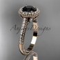 14kt rose gold diamond floral engagement ring with a Black Diamond center stone ADLR101