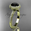 14kt yellow gold diamond floral  engagement ring with a Black Diamond center stone ADLR101