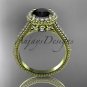 14kt yellow gold diamond floral engagement ring with a Black Diamond center stone ADLR101